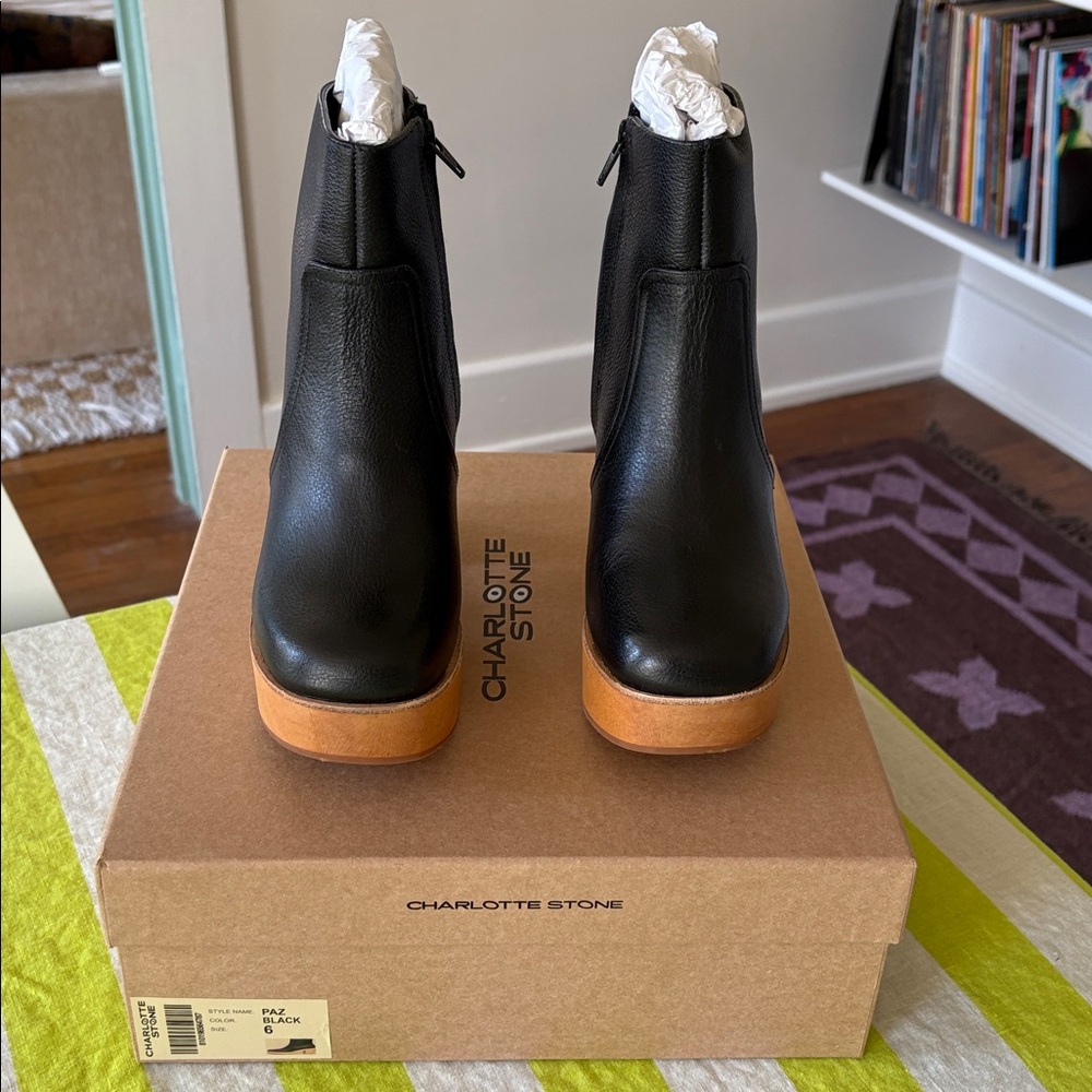 Brand New Never Worn Charlotte Stone Black Paz Boots 5.5 (marked as 6)